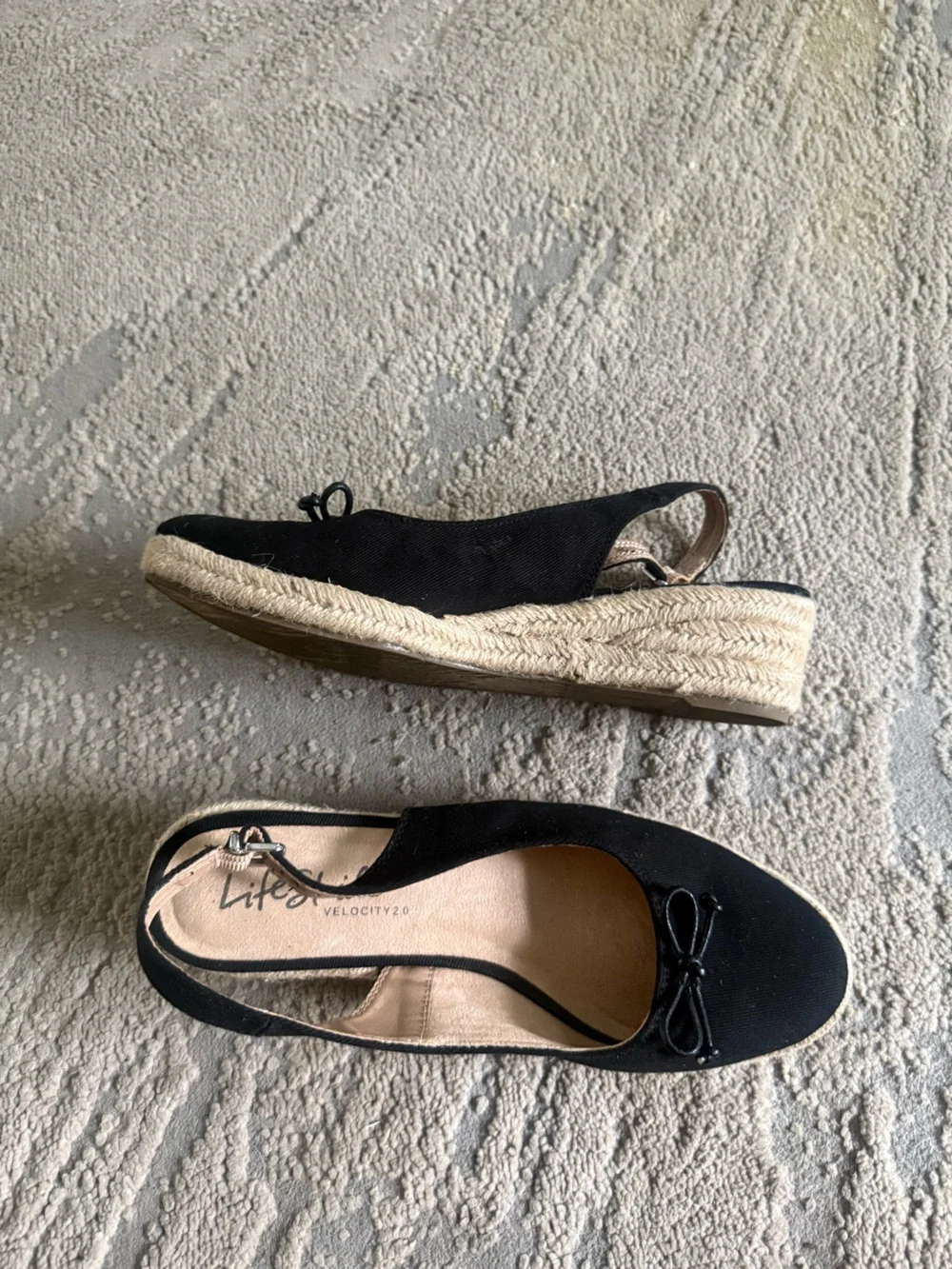 Life Stride Black Slingback Espadrille Wedges closed toe Keepsake comfort 9.5 W